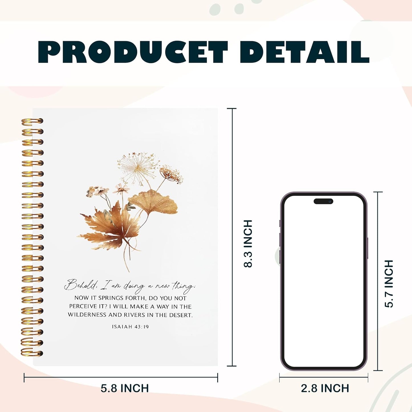 BearCake bible journaling notebook,christian journal bible for women,Bible Notebooks for Note Taking Behold I am Doing a New Thing Floral Christian Notebook bible Journal,Spiral Notebook 5.5x8.3