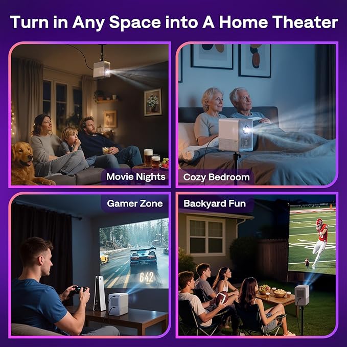 Aurzen Roku TV Smart Projector with Wifi and Bluetooth, Roku Streaming Experience Built-in, Sealed Optical Engine, 1080P FHD, 4K Supported, Dolby Audio, Portable Mini Projector for Home/Outdoor Movies