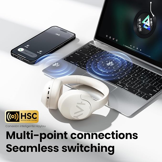 HAYLOU S30 Pro Noise Cancelling Bluetooth Headphones, LDAC Hi-Res Audio, 5 HD Mics Call, 80H Playtime, Custom EQ via App, Bluetooth 5.4 Multipoint Connect, Wireless Headphones Over Ear, Blue