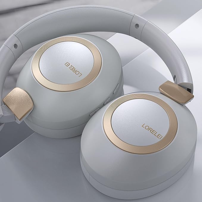 LORELEI B-C6 Wireless Over Ear Headphones, 50H Playtime Foldable Lightweight Bluetooth Headsets, Deep Bass, Built-in Microphone, Memory Foam Earmuff, for Travel, Home Office (Smoke Gray)