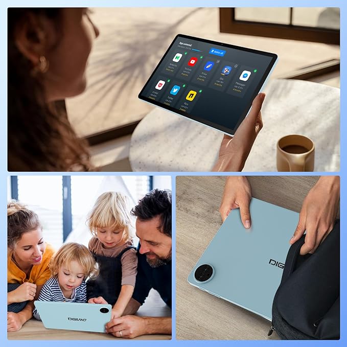 Digliand 11 Inch Android Tablet, 12GB RAM 128GB ROM, 8-Core, 7000mAh 8-Hour HD Tablet, Split Screen & Screen Mirroring, Dual Camera, Android 14 (Blue)