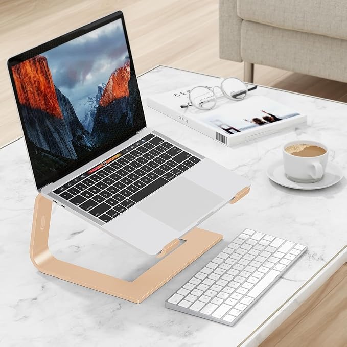 OMOTON Laptop Stand, Detachable Laptop Mount, Aluminum Laptop Holder Stand for Desk, Compatible with MacBook Air/Pro, Dell, HP and All Laptops (11-16 inch), Gold