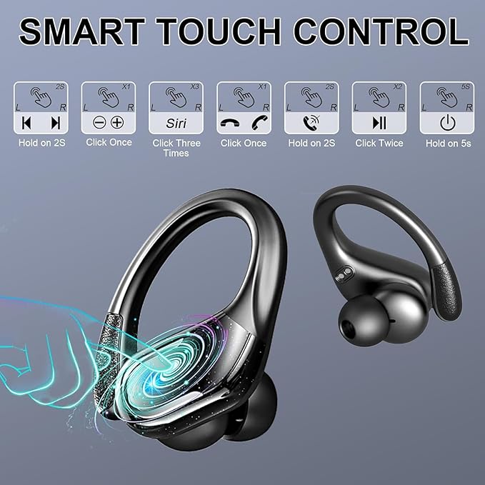 Wireless Earbuds Sport Bluetooth Headphones 5.4, 2025 Bluetooth Earbuds 75Hrs Stereo, 4 HD Mic, Over-Ear Buds with Earhooks ENC Noise Canceling Earphones, IP7 Waterproof Headset for Workout/Running