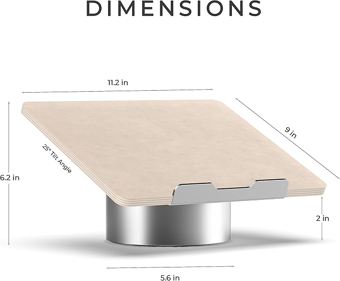 HumanCentric Laptop Riser for Desk in Maple Wood Top and Space Gray Aluminum Base, Compatible with MacBook and Other Laptops Up to 16 Inches, Ergonomic Computer Holder, 25-Degree Angle Tilt