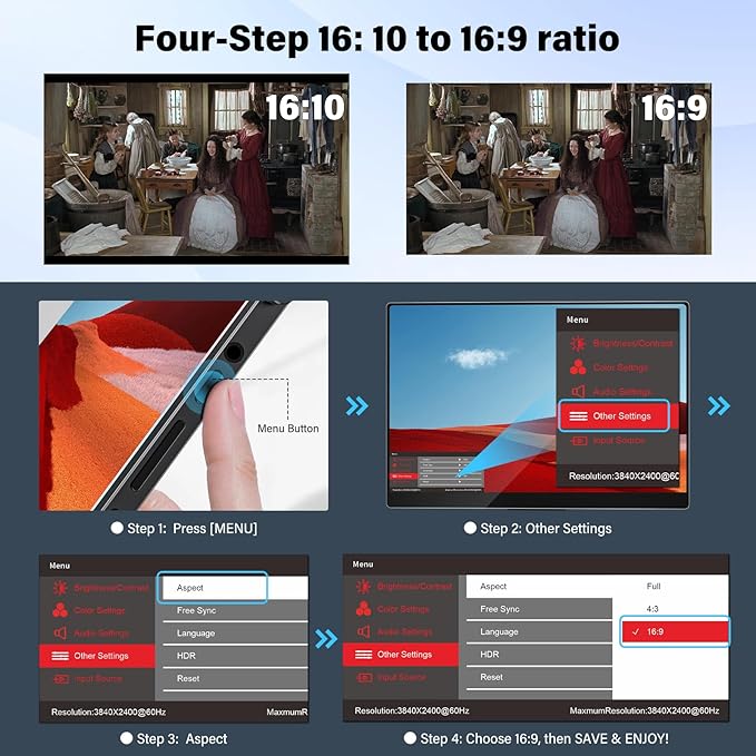 InnoView Portable Monitor, 16" 1200P FHD 180Hz 100% sRGB, Portable Gaming Monitor with Sleeve, USB-C Mini HDMI Portable Laptop Monitors for Laptop, Phones, MacBook, Tablet, PS4/5, Switch, Xbox