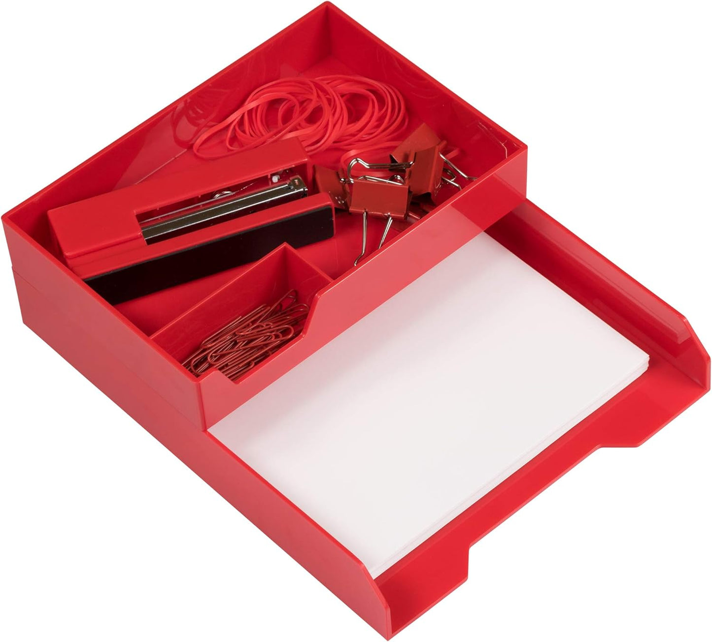 JAM Paper Stackable Half Desk Trays - Red - Office & Desk Supply Organizer Top Tray - Sold Individually