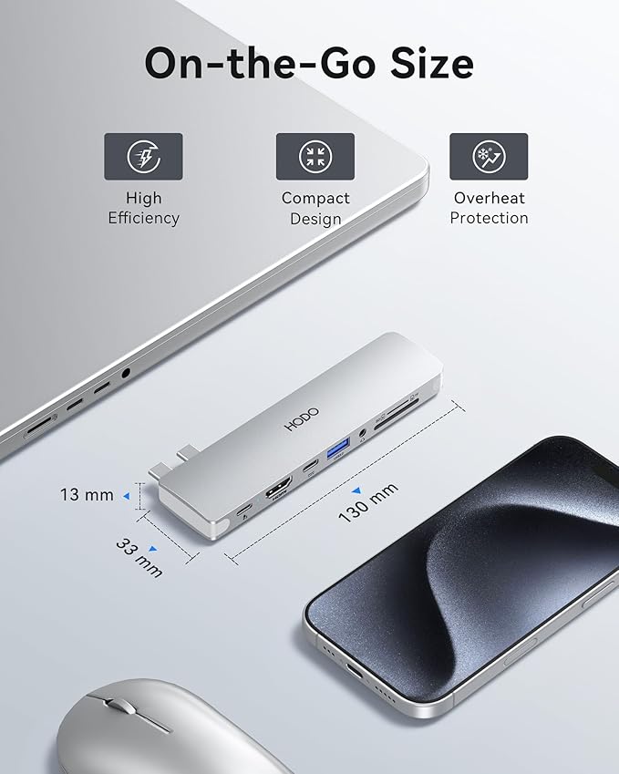 USB C Hub for MacBook Pro Air 2024-2018, MacBook Adapter Multiport for MacBook 13" 15" 16", Mac Accessories Adapter 8 in 2 with HDMI Thunderbolt 3 USB-C USB 3.0 2.0 SD/TF Card Reader, Silver