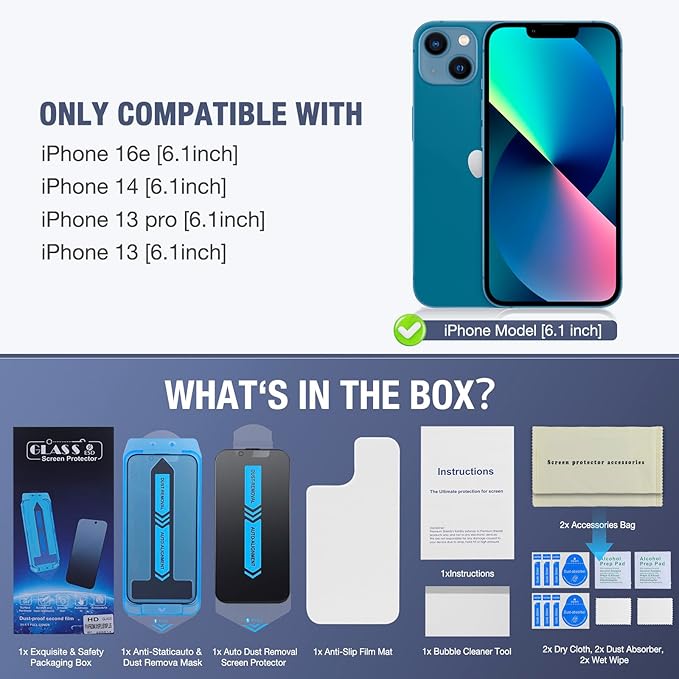 2-Pack Matte Privacy Screen Protector for iPhone 16e/iPhone 14/iPhone 13 Pro/iPhone 13, Anti-Glare Display Filter, No Bubbles, High Definition Clear, Easy Installation