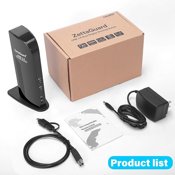 USB 3.0 and USB-C Universal Laptop Docking Station for Windows and Mac (Dual 4K Video HDMI, Gigabit Ethernet, 6 USB 3.0 Ports, 3.5 mm Audio)