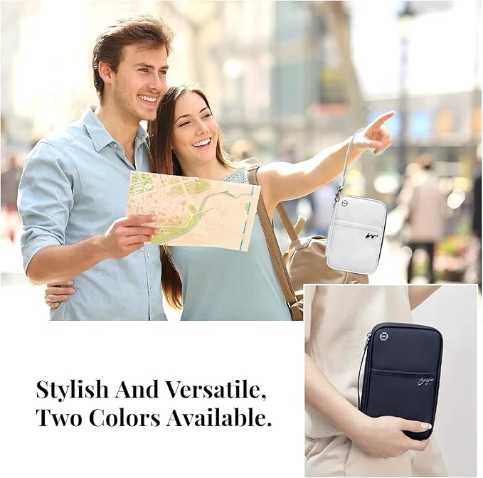 P-H1 Travel Family Passport Holder RFID Blocking Passport Waterproof Wallets for Men Women Travel Document Organizer Cards Case, Lightweight Portable Passport Cover with Zipper Pocket(White)