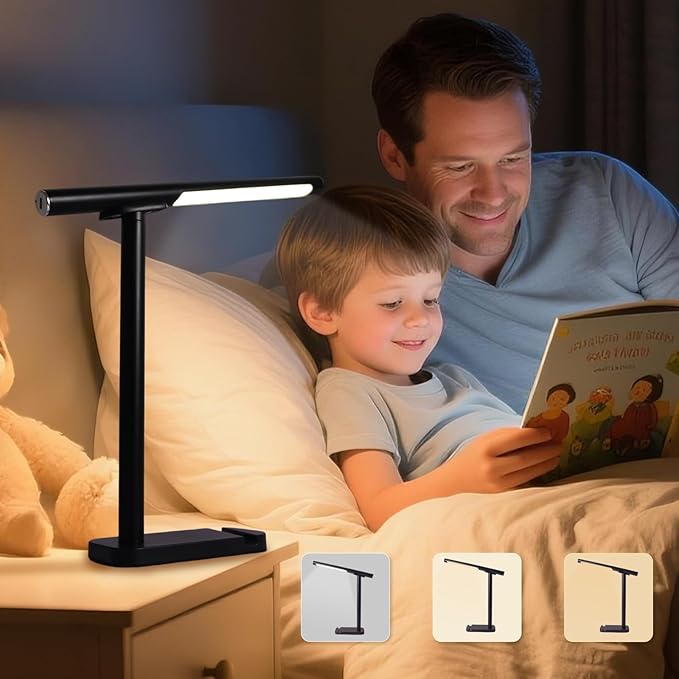 Magnetic Led Desk Lamp: 2 in 1 Reading Lamp with Phone Holder & USB Charging Port for Home Bedroom Office Study | Dorm Desk Lamp with 3500-6500k Touch Control Dimming | 5 Brightness Levels | Black