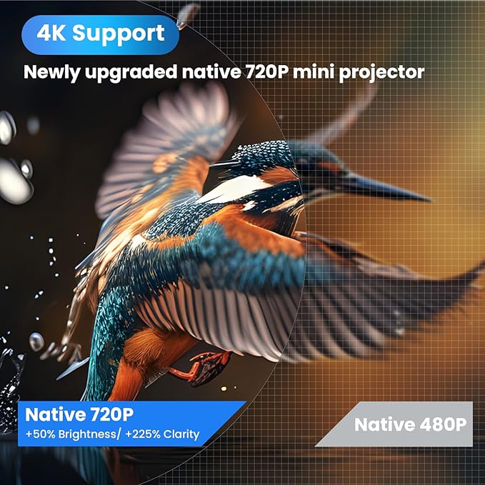 Mini Projector with WiFi and Bluetooth - Portable HD Projector Compatible with iOS/Android Phone/Tablet/Laptop/PC/TV Stick/Box/USB Drive/Game Console,720P Resolution,260 ANSI, 200-Inch Display