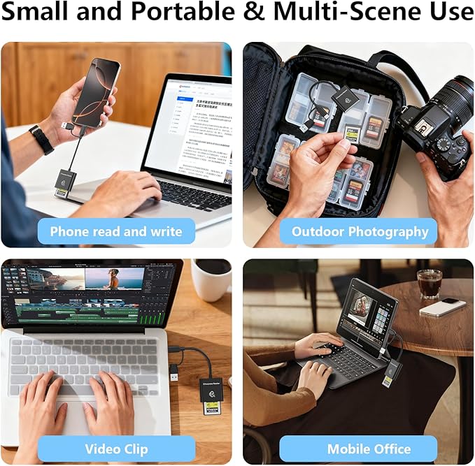 CFexpress Type B Card Reader with USB 3.2 (Gen 2) 10Gbps, USB-C&USB-A 2-in-1 Type B CFexpress Adapter, Compatible with Windows/Mac/Linux/Android, for iPhone 17/16/15, Laptops, Tablets, Smartphones