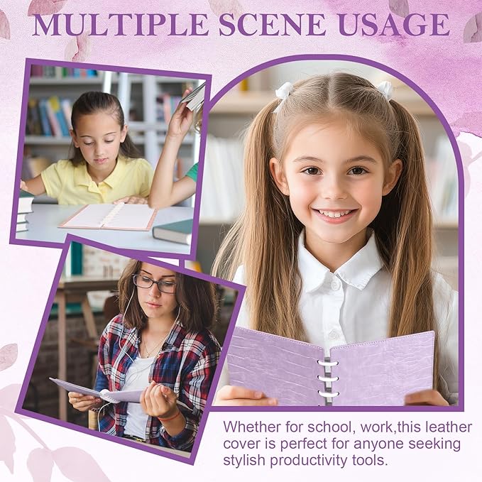 2 Pack PU Leather 5.5x8.5in Discbound Notebook Cover And Disc Set Discbound Planner Cover With 16 Pcs Expansion Discs Junior Size Disc Bound Notebook Accessories(Pink&Purple,No Inner Paper)