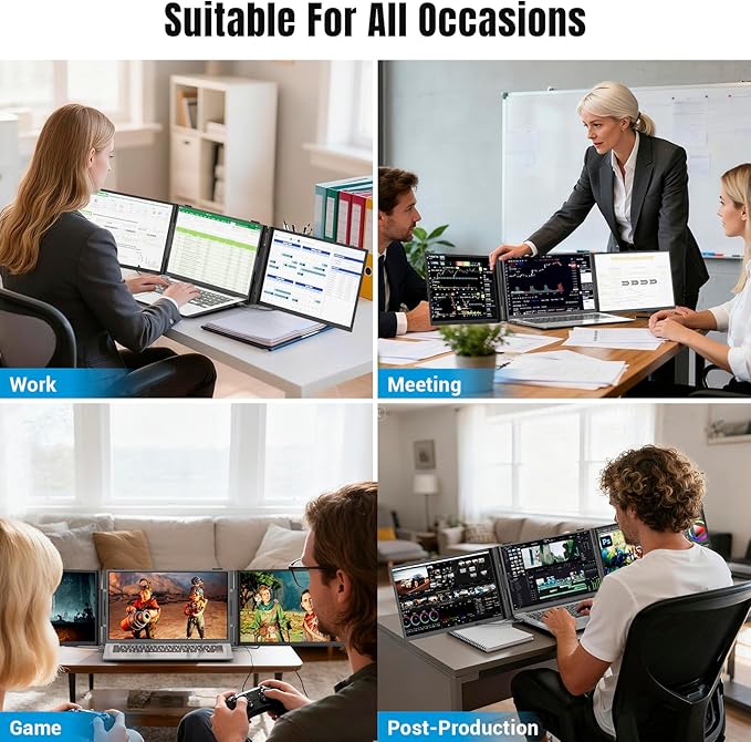 2025 Laptop Screen Extender 0.17" Ultra-Thin, 14" 1080P FHD IPS Portable Monitor, Triple Screen Laptop Monitor Extender for 13"-17" Laptops, Plug & Play for Mac/Android/Chrome