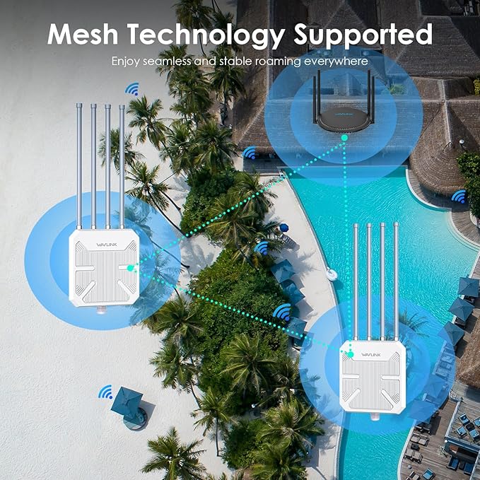 Outdoor WiFi Extender, WAVLINK WiFi 6 AX1800 WiFi Extender Signal Booster with PoE, Long Range Outdoor WiFi Access Point, IP67 Weatherproof, 4x8dBi Antennas, for Farm, Yard, Campsite, Starlink