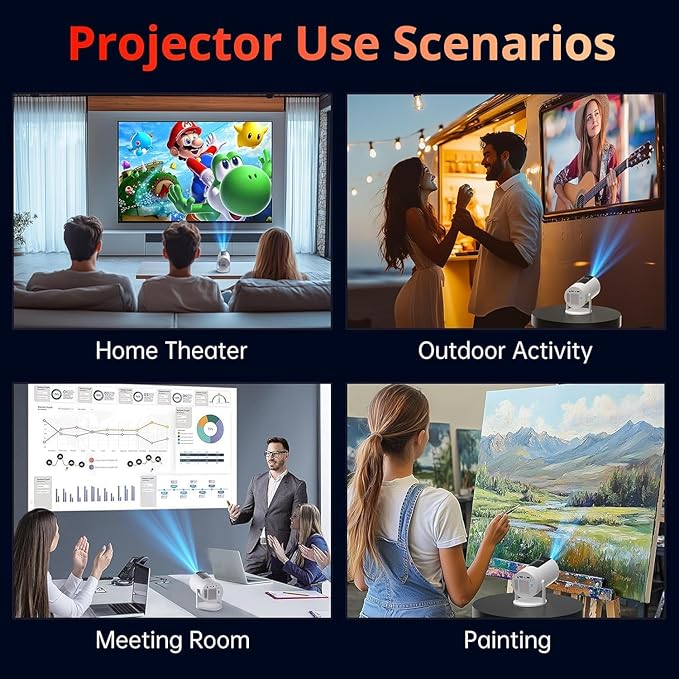 Projector with WIFI and Bluetooth, Auto Keystone 180ANSI Native 1080P Outdoor Movie Portable Projector Compatible with Smartphone, HDMI, USB, AV, TV Stick, PS5 for Home, Bedroom, Outdoor Use