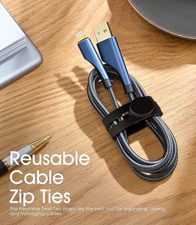 40Pcs Nearockle Reusable Cable Ties, Adjustable Silicone Cord Organizer Small Zip Ties for Charging Cords Earphone Computer Wire, Office Desk Cable Management Travel Accessories(White&Black)