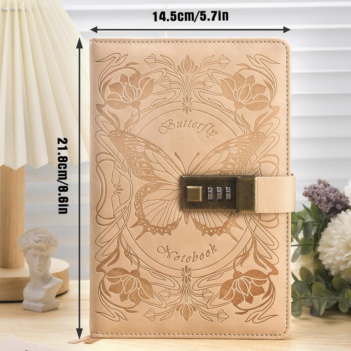 TIEFOSSI Diary with Lock for Women Girls, Lined Locked Journal, Butterfly Journal Notebook with Pen and Bookmark, A5 Refillable Locking Journals for Writing, 224 Numbered Pages