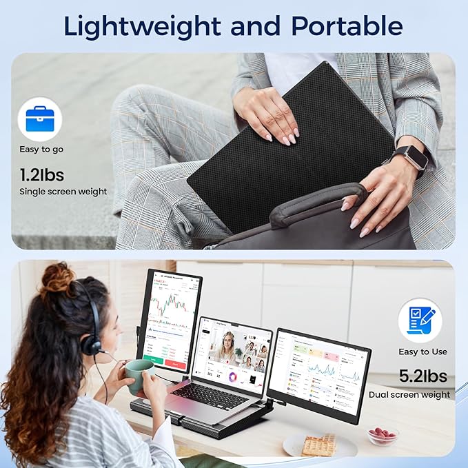 Laptop Screen Extender, 14" FHD 1080P Laptop Monitor Extender,Upgrade Cooling Base and Detachable Screen, Plug & Play Triple Screen Extender Compatible with Windows/Mac/Chrome