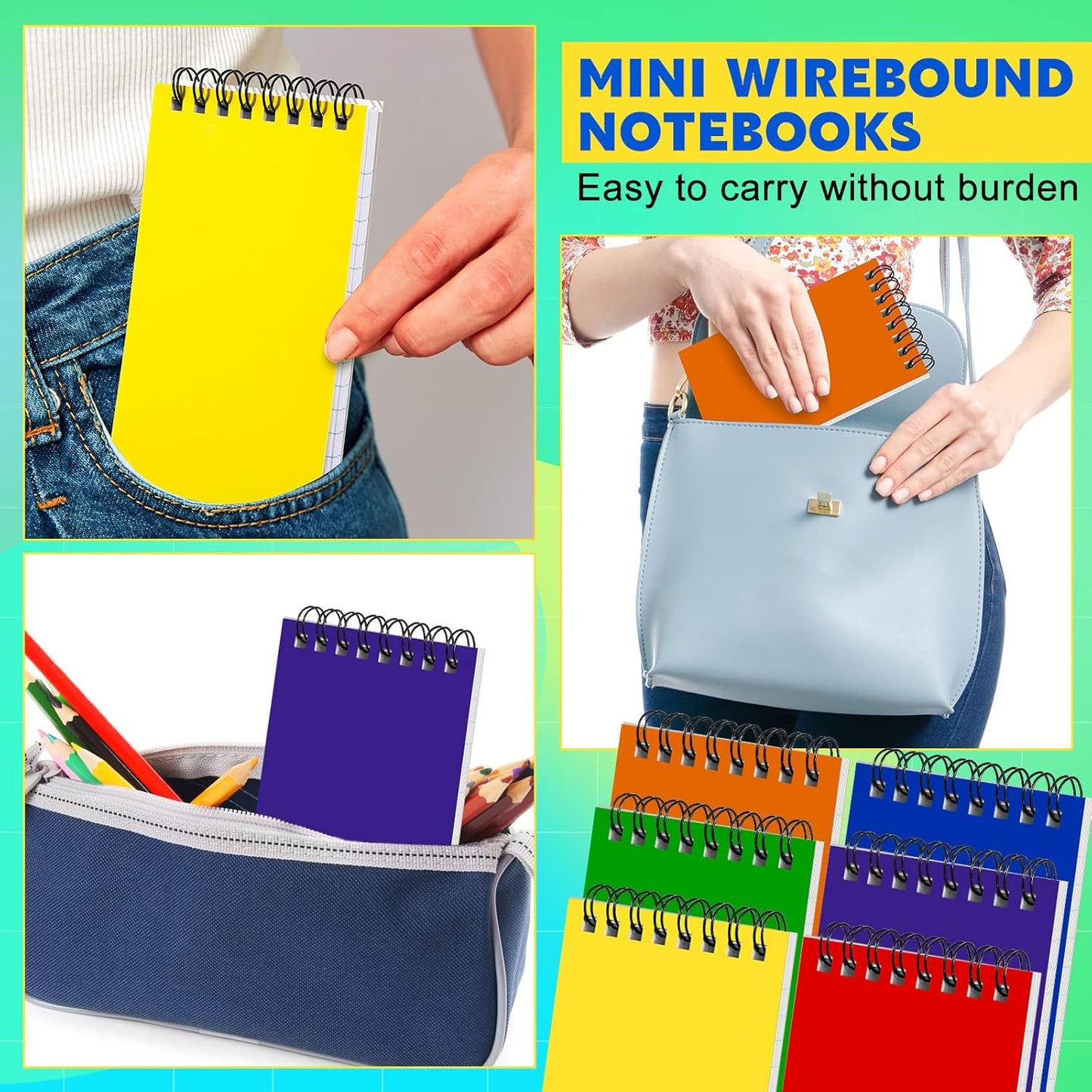 30 Pack Spiral Memo Pads 3 x 5 Inch Spiral Journal Lined Wirebound College Ruled Notebook Solid Colors, 75 Sheets/pad, Notebook for School Office Travel Business Supplies (Bright Color)