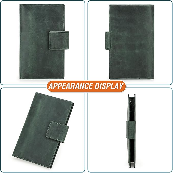 Top Grain Leather Travel Passport Wallet Holder for Man & Woman, Snap Button Design for 4 Passports & Multi Cards, RFID Blocking Large Capacity for Passports/Cards/Checks/Bills, Dark Green