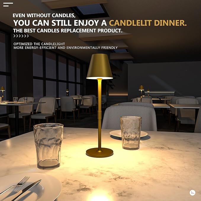 LED CordlessTable Lamp,4000mAh Rechargeable Battery Desk lamp,3 Level Brightness Beside Night Light, Minimalist Design, for Couple Dinner/Coffee Table/Restaurant/Bedroom(Bronze 2PACK)