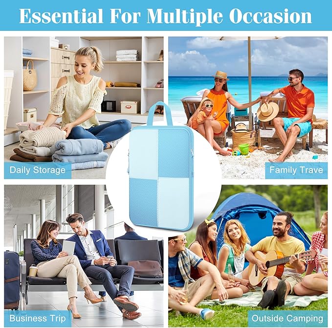 8 Set Compression Packing Cubes for Travel, Expandable Waterproof Travel Organizer, Lightweight Luggage Organizer with Shoes & Laundry Bags, Travel Accessories for Men Women, Light Blue