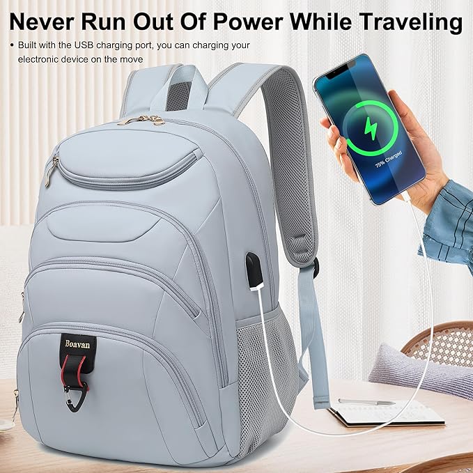 Boavan Laptop Backpack for women, 15.6 inch Laptop Bag with USB Port, Waterproof Travel Work Backpack Purse, Anti-Theft Teacher Nurse Doctor Casual Bookbags Office Business backpack,Blue