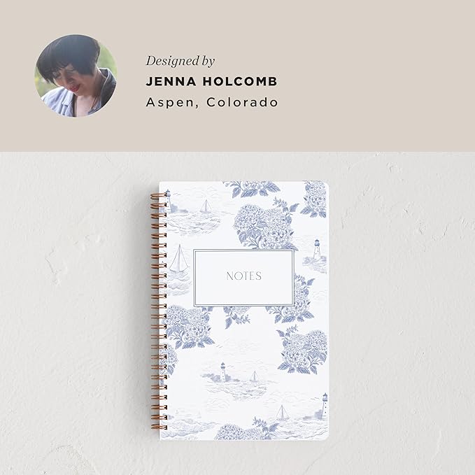 Minted Coastal Toile Notebook, Writing Journal for Notes & Journaling, Durable Paper Cover, Modern, Colorful & Simple Spiral Bound Journal Notebook with 160 Lined Pages, 5.5" x 8.5"