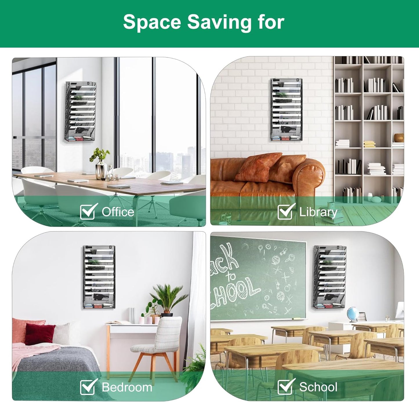 10-Tier Wall File Organizer, Hanging Mail Organizer Wall Mounted Paper Document Holder, Metal Clipboard Storage Basket for Office Home School Organization, Black