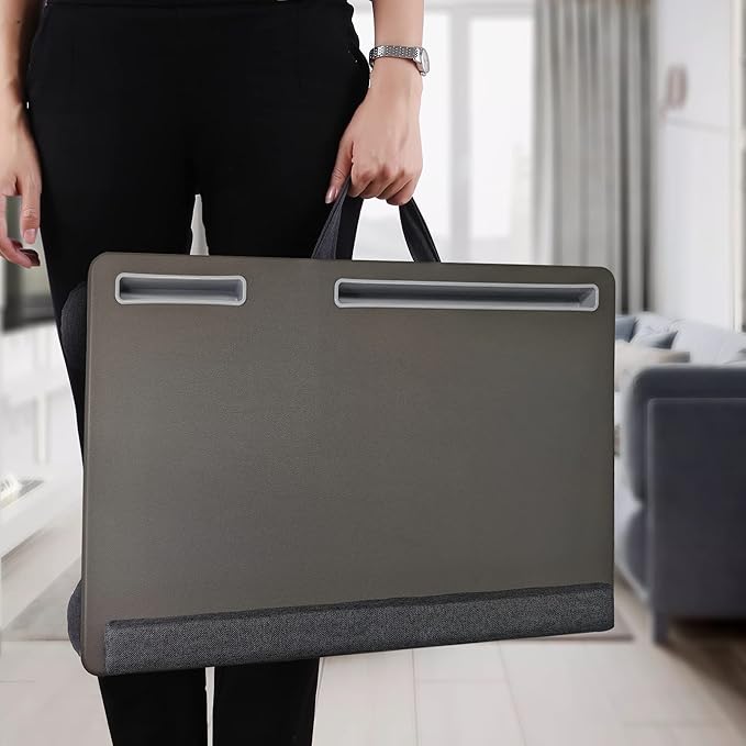 Extra Large Lap Laptop Desk - Full PU Material Mouse Pad Gaming Tray - Portable LapDesk with Phone Holder & Wrist Rest for Notebook, MacBook, Tablet, Bed, Sofa(Gray, Fit Up 17.3-in Laptops)