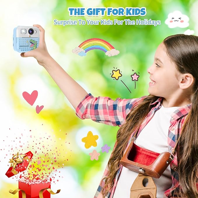 Instant Print Camera for Kids, Toddler 1080P Toys Printable Selfie Cameras, Christmas Birthday Gifts for Girls Boys Age 3-10 with 3 Roller Photo Paper(Blue)