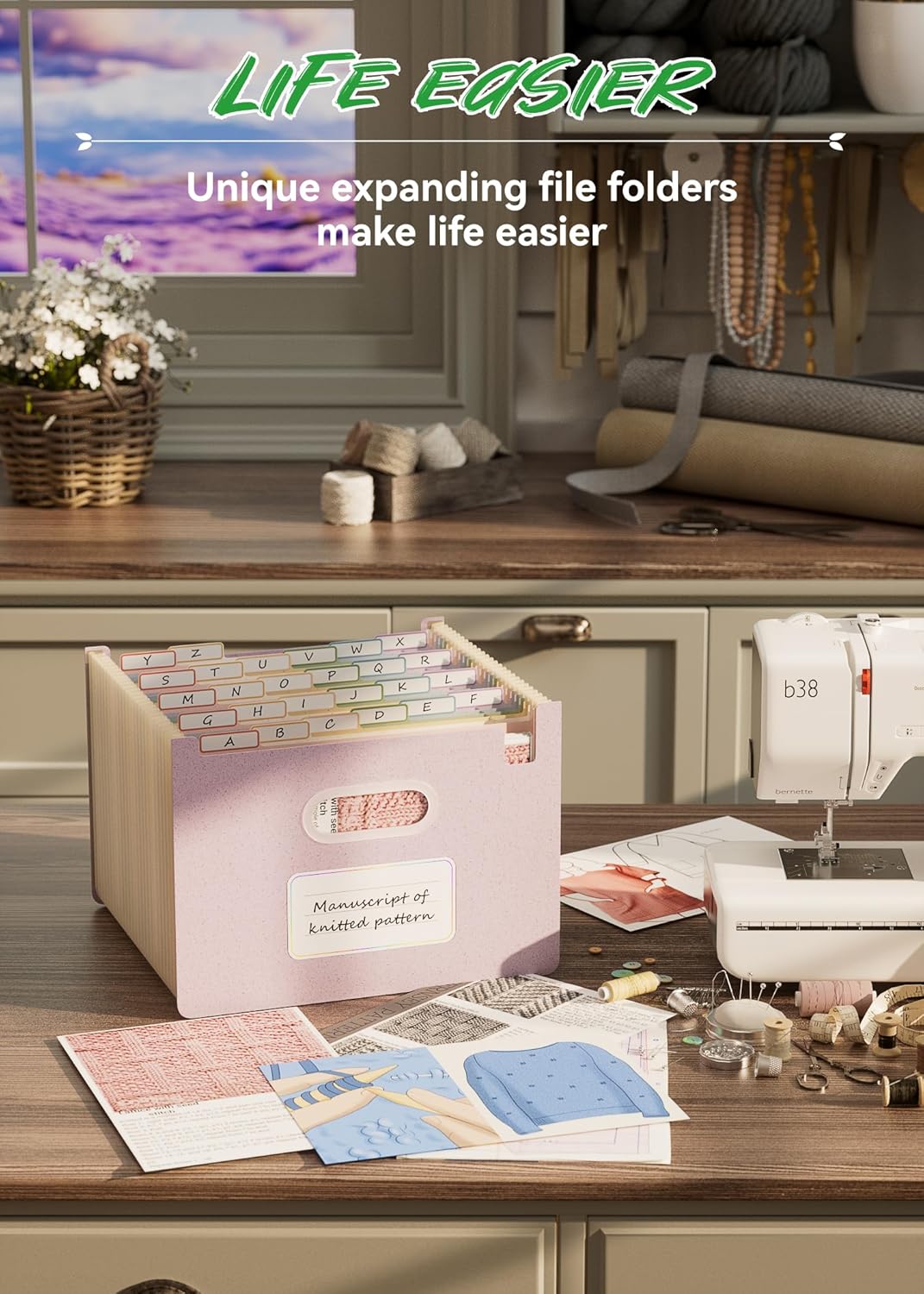 Accordion File Organizer, 26 Pockets Wheat Straw Expanding File Folders, Upright&Open Top, A-Z Bill Receipt Organizer, 100% BPA Free, Return to Nature, Healthy Living, Letter/A4 Size-Lavender Purple