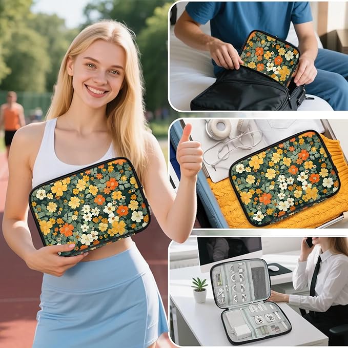 Autumn Flowers Electronics Travel Organizer Case, Tech Accessories Cable Storage Bag for Cords, Charger, Phone, Hard Drive