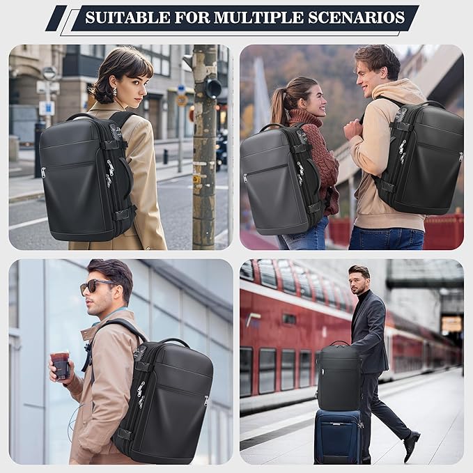 Vacuum Backpack Travel,60L Expandable Vacpack Backpack with Vacuum Pump, Water Resistant &TSA Lock, Easyvacpack Carry On Backpack Flight Approved Fits 17.3" Laptop, Black