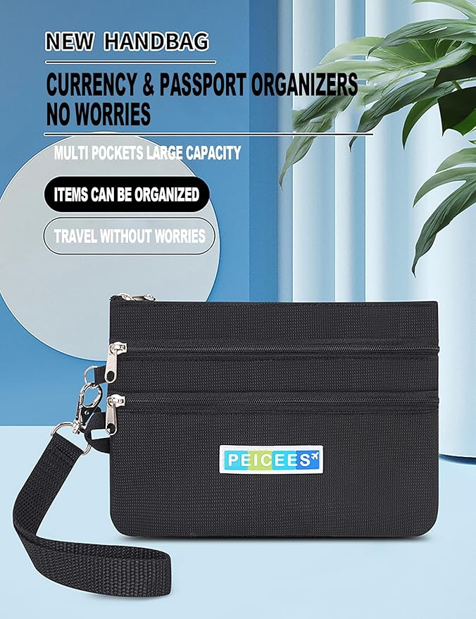 Peicees World Travel Essentials Currency and Passport Organizers Cash Cards Tickets Holder RFID Blocking Wallet, Black