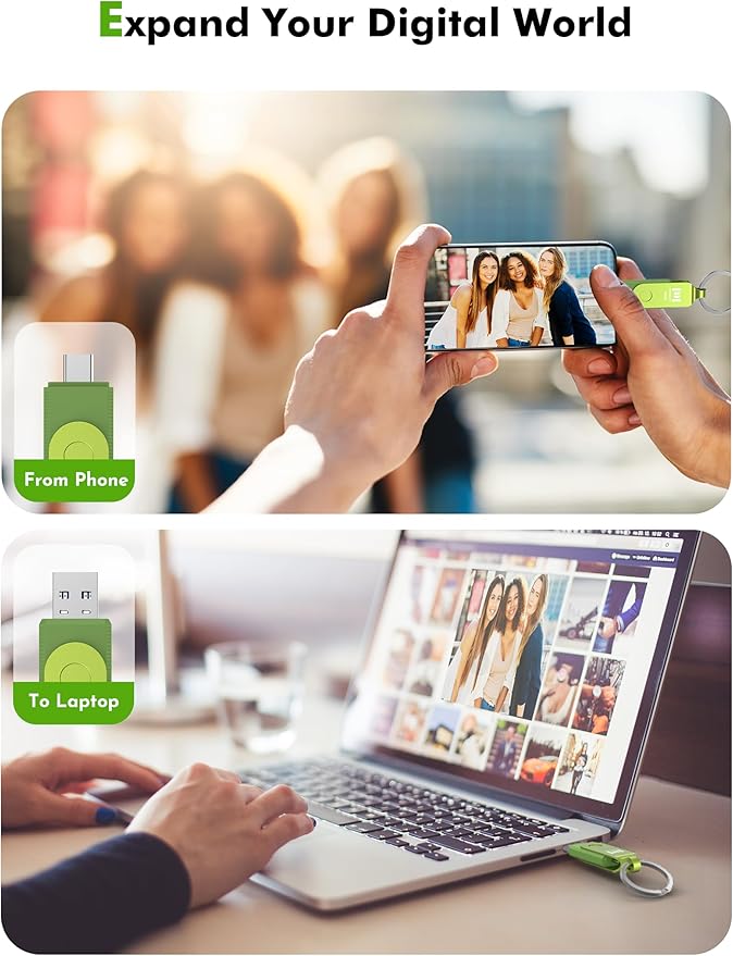 MOSDART 256GB USB3.1 Fast Speed C and A Dual Flash Drive, exFAT Memory Stick with Keychain and LED Indicator, for iPhone 15 and 16, Android Phone, iPad, MacBook, and Other Laptops, Green