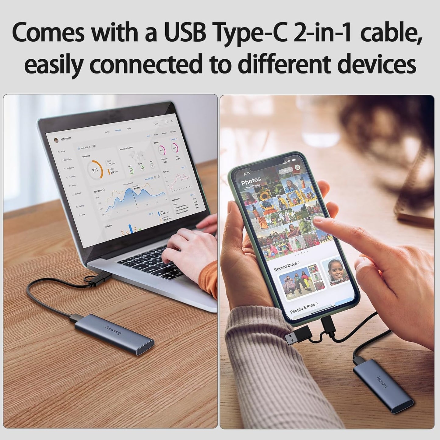 fanxiang 2TB External SSD - Portable SSD External Solid State Drive, 1000MB/s,USB 3.2 Gen2 Type-C, Aluminum Alloy, External Hard Drive for iPhone15/16,Android, Mac, Windows -PS1008