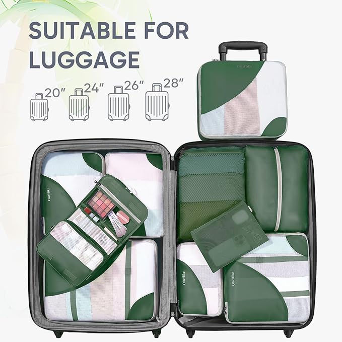 ALL INCLUDED 10 Set Durable Packing Cubes for Suitcases,OlarHike Essentials for Travel,UPGRADED Anti-Tear Stitching, NEW Improved Luggage Packing Organizers for Travel Accessories (Dark Green)