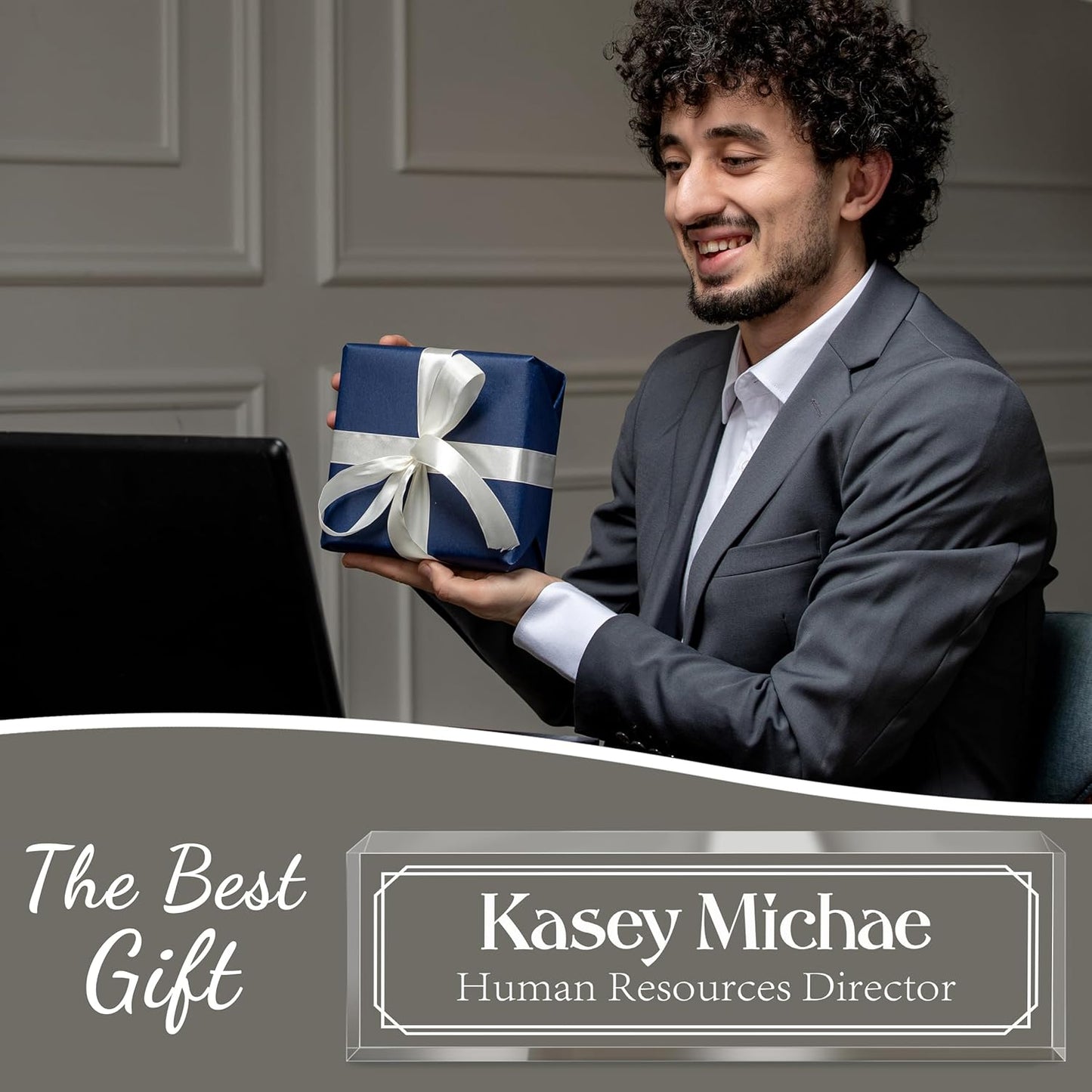 Personalized Name Plate for Desk - Custom Engraved Name Plates for Man - Boss Day Gifts for Boss - Acrylic Office Decor Appreciation Gifts for Teacher Nurse Coworker Social Worker (White-Engraved)