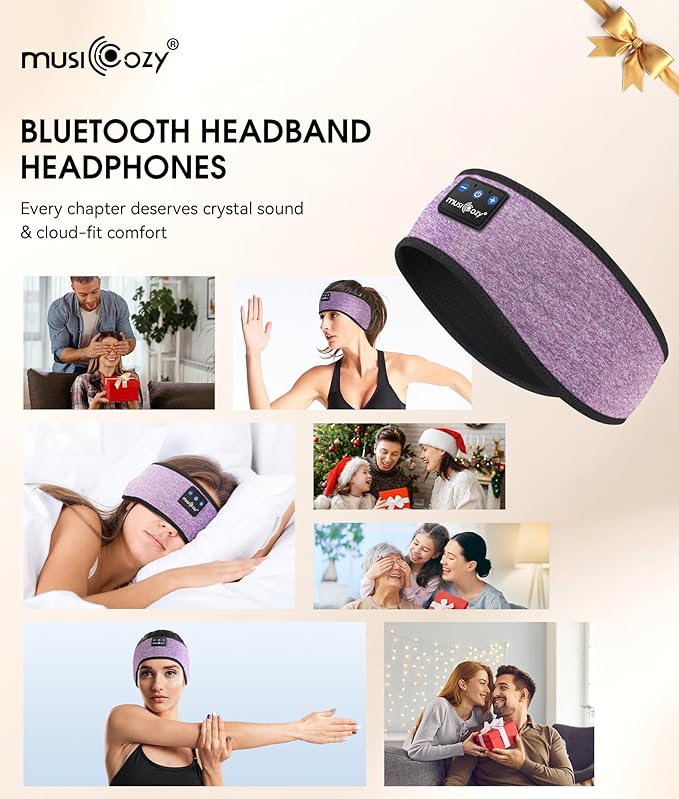MUSICOZY Sleep Headphones Bluetooth 5.4 Headband, Wireless Earphones Music Sleep Earbuds Sleeping Eye Mask with HD Stereo Speakers for Workout Running Travel Yoga, Ideal Gifts for Women Men
