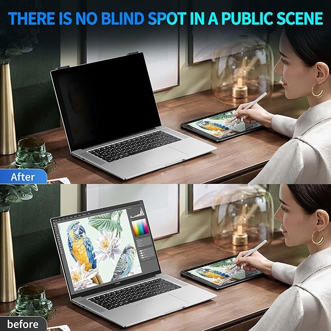 Laptop Privacy Screen 13.3 inch, 9H Hanging Privacy Screen for Laptop for 16:9, Acrylic HD Eye Protection Anti Glare Blue Light Laptop Screen Privacy Filter