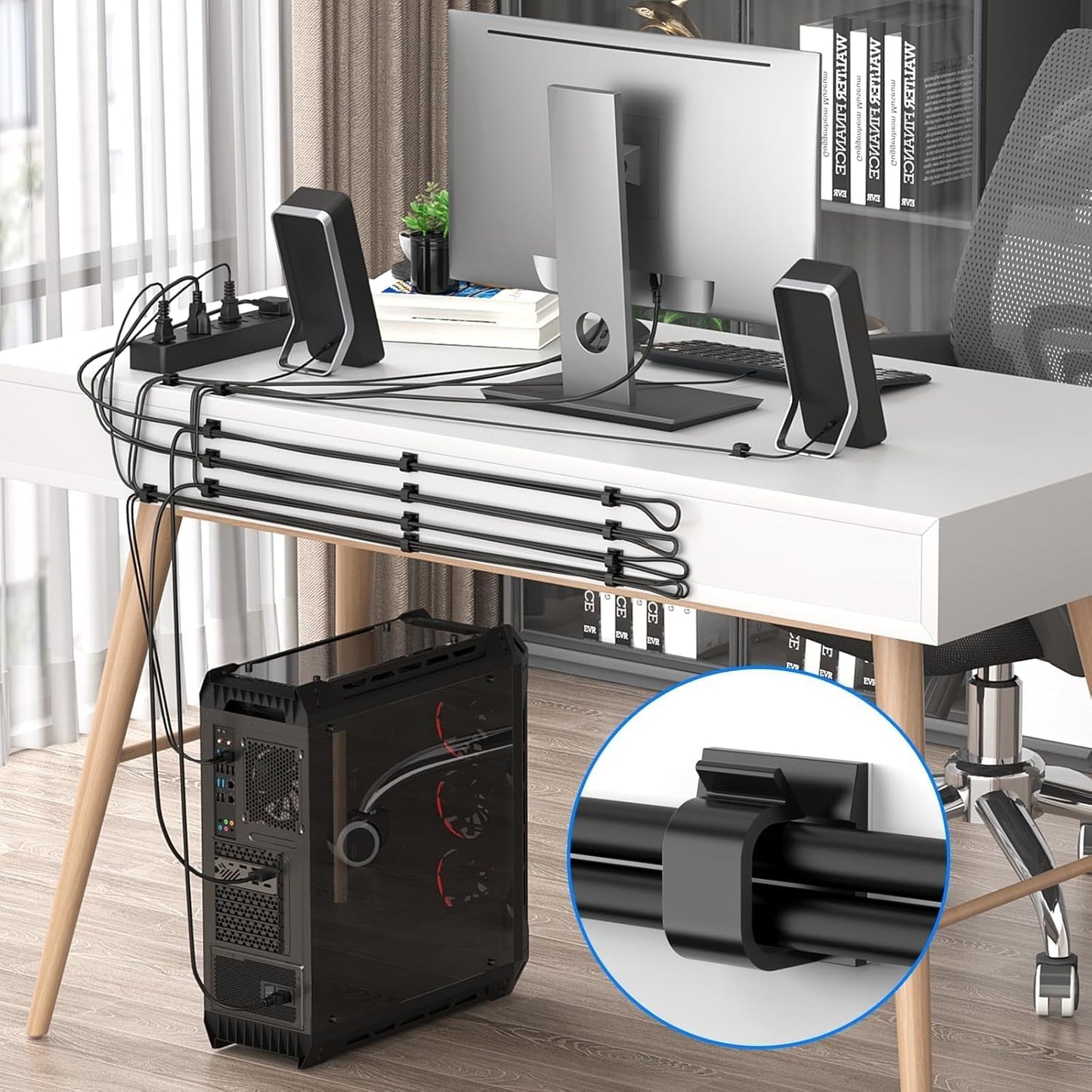 Large Cable Clips 40pcs with Strong Adhesive Tapes,Wire Holder Organizer Cord Management for Car, Office and Home (Black- L05(40PCS))