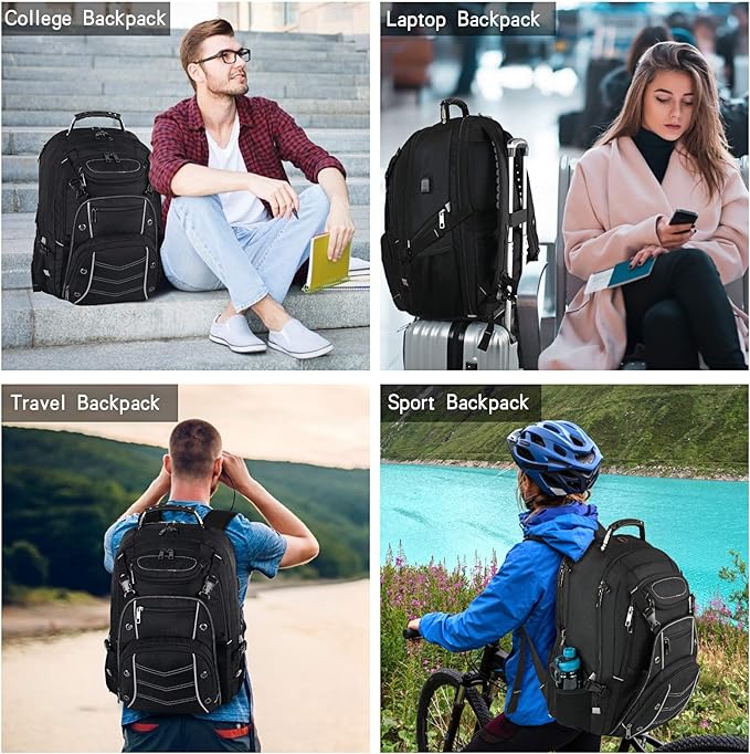 VECKUSON 18.4 Laptop Backpack for unisex, 60L Extra Large Gaming Laptops Back Bag with USB Charger Port,TSA Friendly Flight Approved and RFID Anti-Theft Pocket Heavy-duty Pack,21.3*15.7*11.8inch Grey