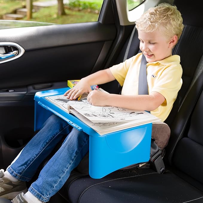 HearthSong Foldable Lap Desk for Kids with Storage - Ideal Floor Desk for Drawing, Studying, Portable Folding Travel Lap Table, Versatile Bed Desk & Lap Tray, Blue