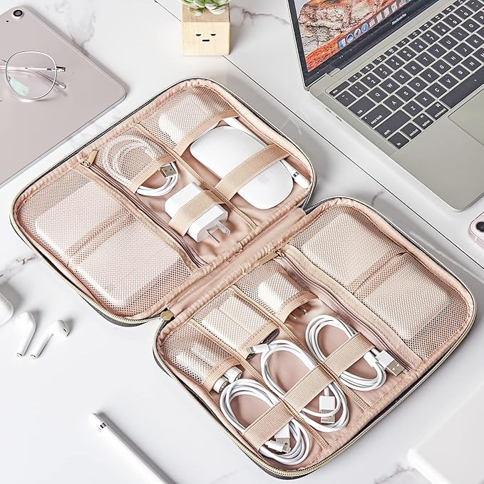 NISHEL Travel Cord Organizer Case, Tech Electronic Bag, Essentials for Charger, Cable, Phone, Hard Drive, USB, SD Card, Aegean-Blue