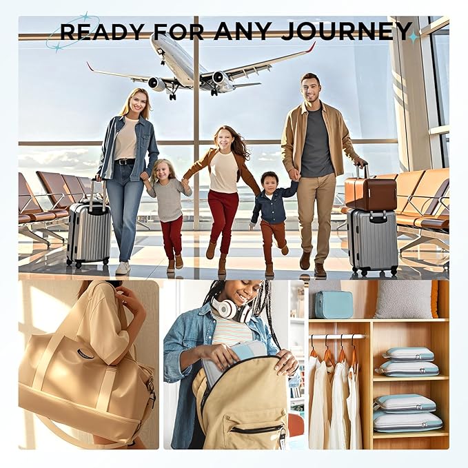 8 Set Compression Packing Cubes for Travel Essentials,Compressible Expandable Packing Cubes for Suitcase,OlarHike Luggage Organizer Bags for Travel,Handy Helper for Organizing Clothes(Blue Gray)