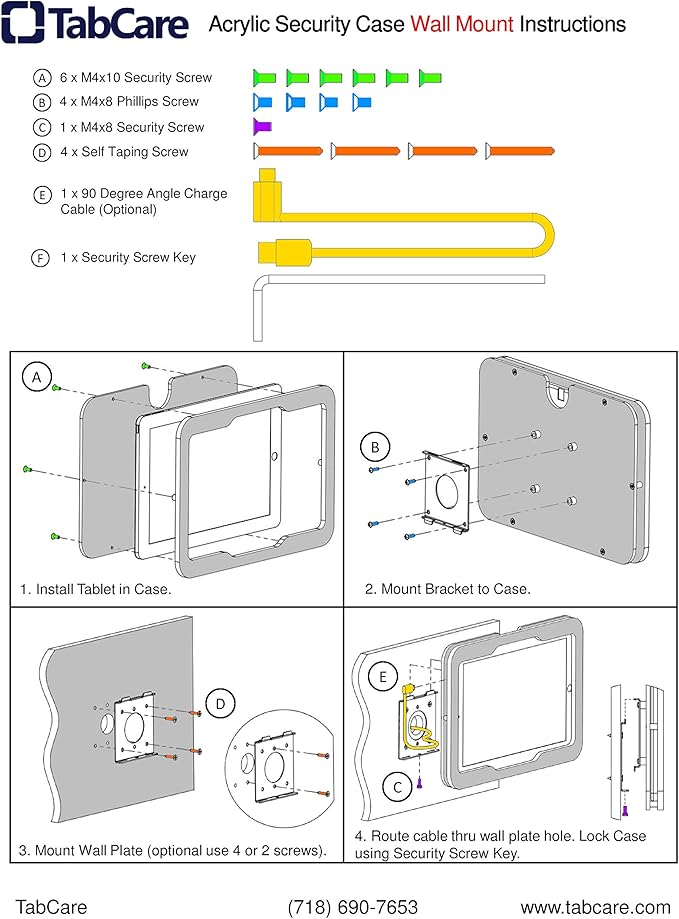 TABcare Security Anti-Theft Acrylic VESA Enclosure for Samsung Galaxy TAB A7 10.4 SM-T500 with Wall Mount Kit (Black, TAB A7 10.4)