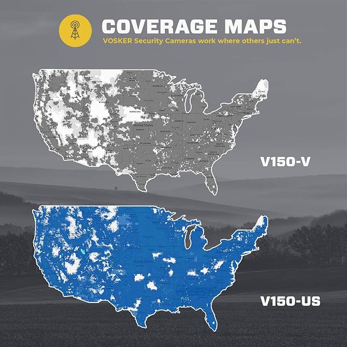 Vosker V150 Solar-Powered LTE Cellular Home Security Outdoor Camera | Motion Activated Photo Capture Nightvision Wireless Camera | Receive Photos (No Video) on Your Mobile App (V150-Nationwide Pack)